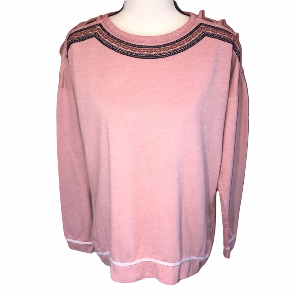 Annabelle Dusty Rose Embroidered Shoulder Cutout Blouse Oversized Size Small